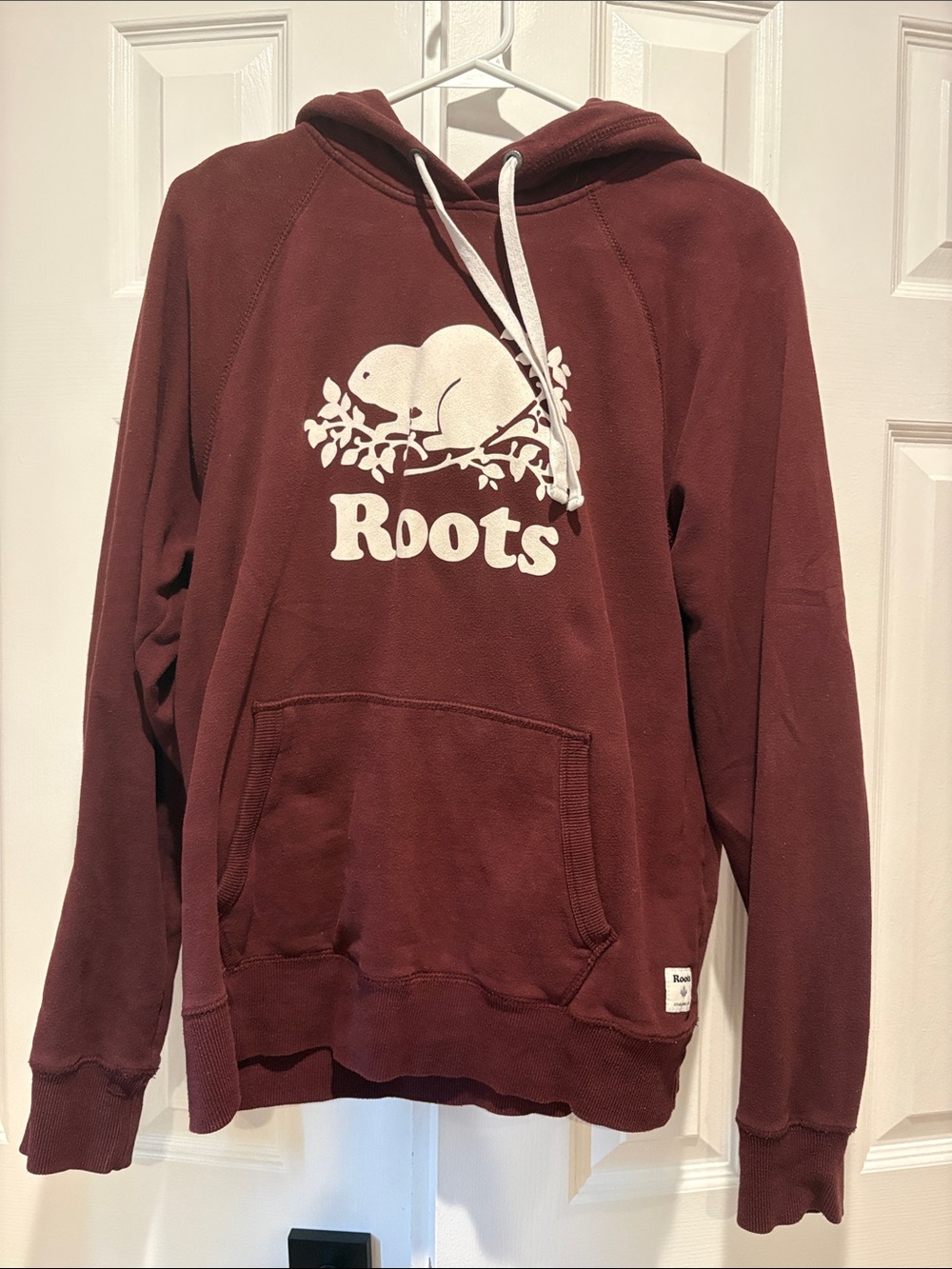 Roots Men's Maroon  Hoodie with Cream Beaver Logo